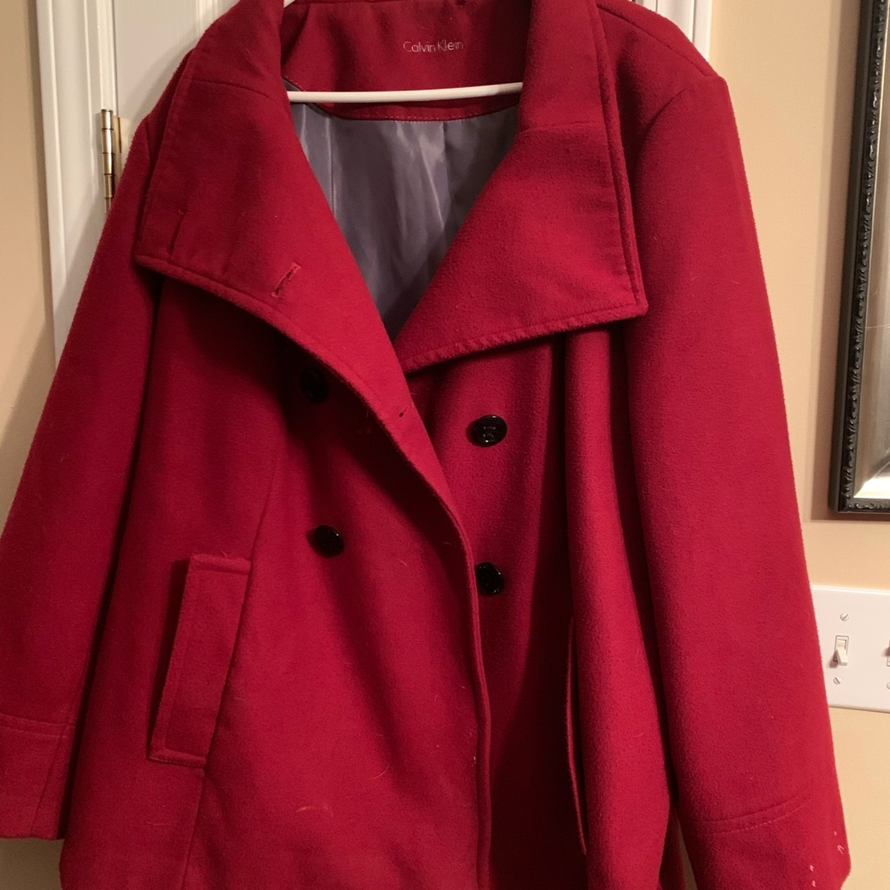 Plus size red pea coat by Calvin Klein